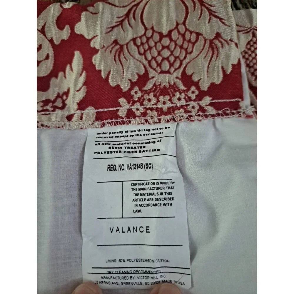Tapestry Damask Valance Red White Lotus Flower Art Deco Style Scalloped 52x18